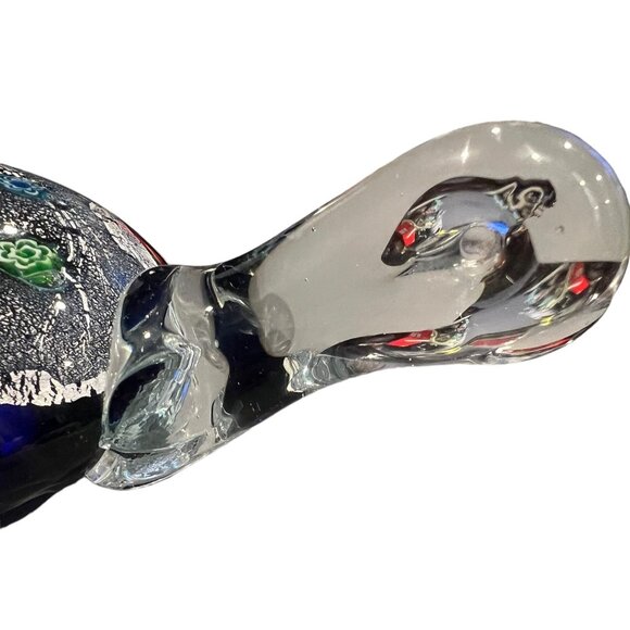 Sea Turtle Paperweight Cobalt Blue Glass With Multi Colored Designs Unmarked - Picture 2 of 10